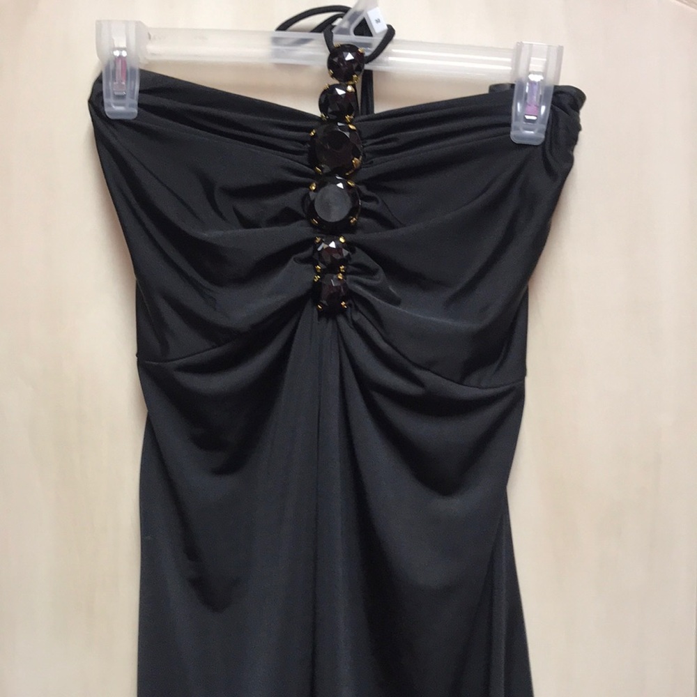 Black halter with gems along the center